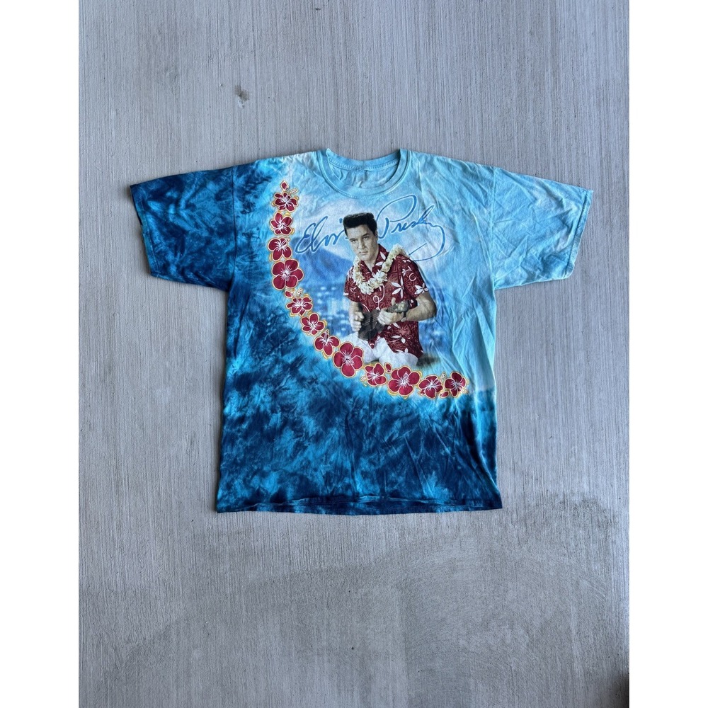 Vintage Liquid Blue Elvis Presley Tie Dye Shirt Mens L/XL Blue Floral Flowers